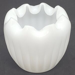 Translucent Milk Glass Rose Bowl with Ruffled Edge